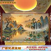 仙境山水画堂口客厅墙布纸佛道仙堂国潮装 饰画禅意挂画自粘壁画布