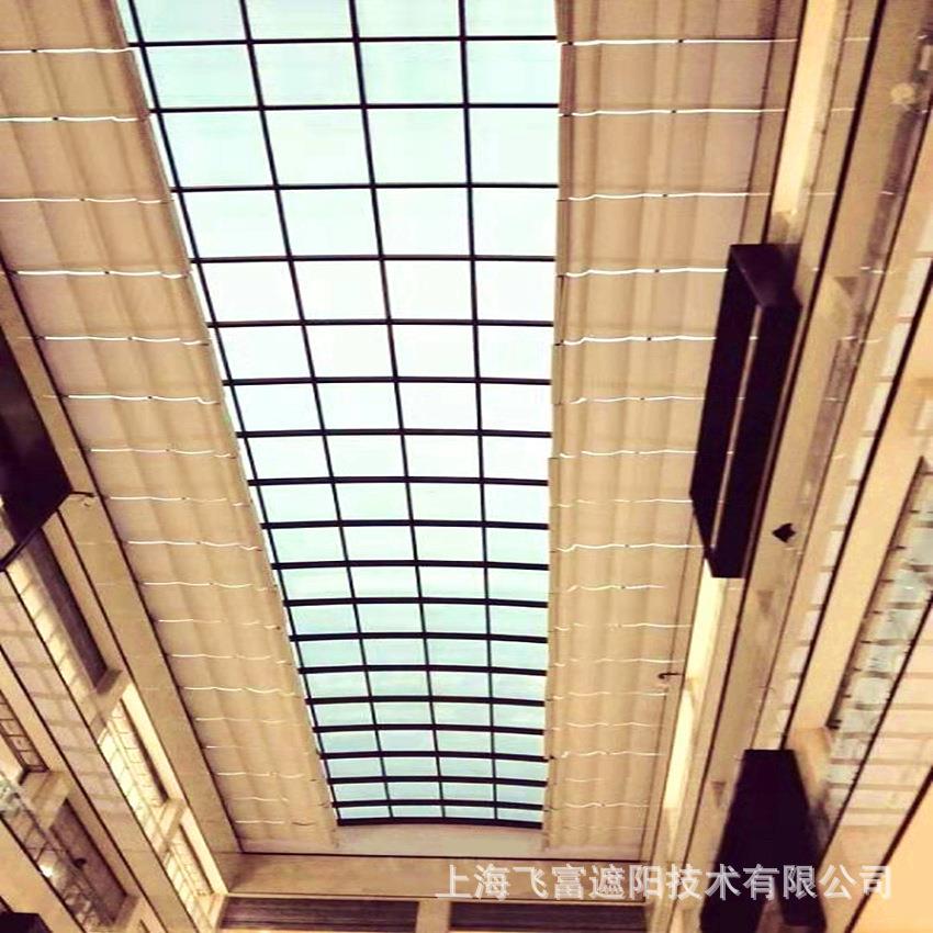 商场FCS电动防晒网阳光房顶棚卷帘遮阳帘体育馆窗帘免打孔安装