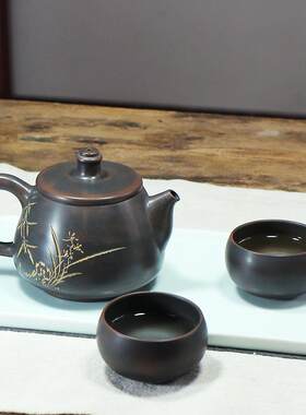 鲍尊壶山水壶纯全手工原矿紫泥复古非紫砂茶具钦州坭兴陶茶壶