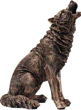 写实复古狼家居摆件咆啸狼办公室客厅玄关树脂工艺品桌面装饰礼品