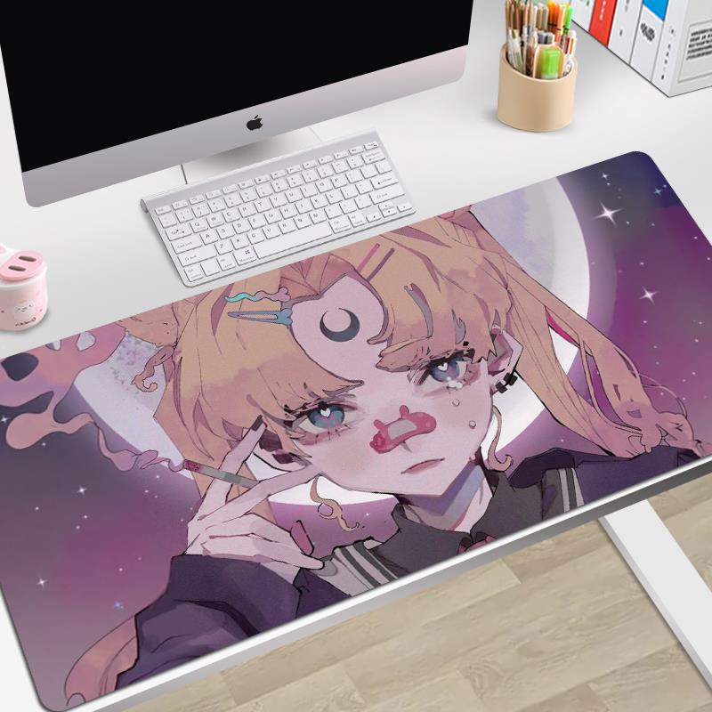 超大号鼠标垫笔记本桌垫锁边定制女生卡通可爱水冰月美少女FDSA