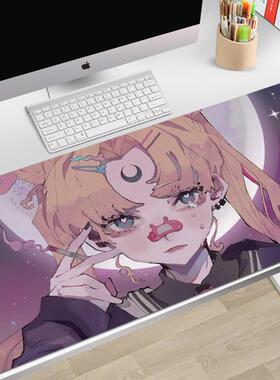 超大号鼠标垫笔记本桌垫锁边定制女生卡通可爱水冰月美少女FDSA