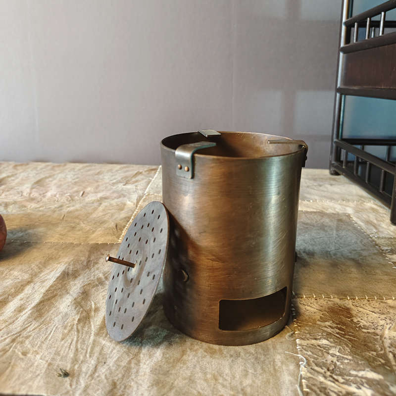 手工紫铜炭炉复古锤纹煮茶炉大号圆柱酒精炉烧水炉老式木炭煮茶器
