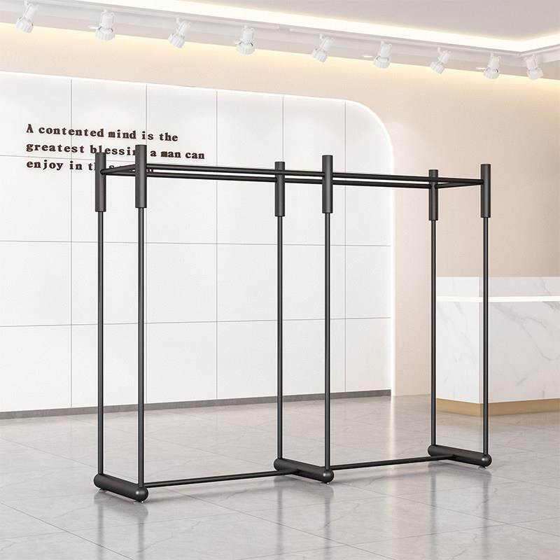 黑色服装店中岛展示架双排落地式挂衣架男女装店货架童装店陈列架