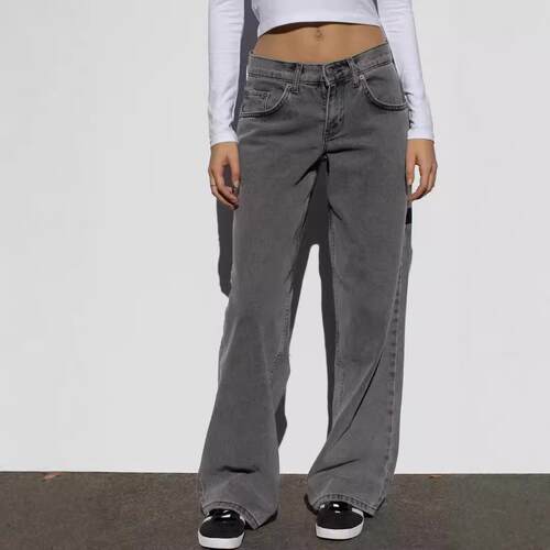 Straight leg high waist wide leg drape jeans