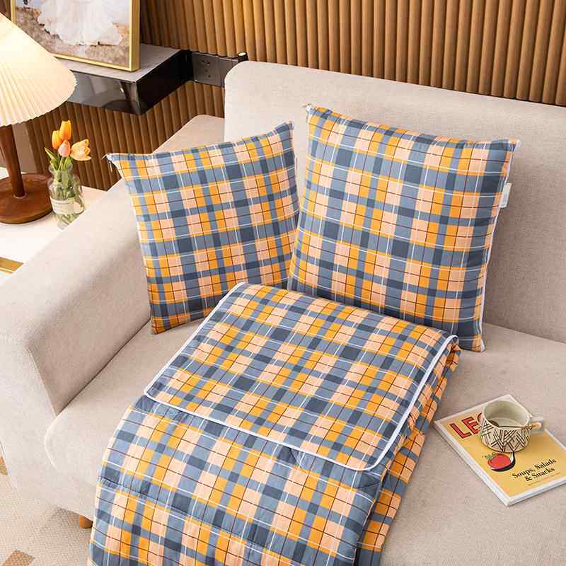 四季款全棉纯棉简约多功能两用汽车抱枕被子办公室靠垫小加厚保暖