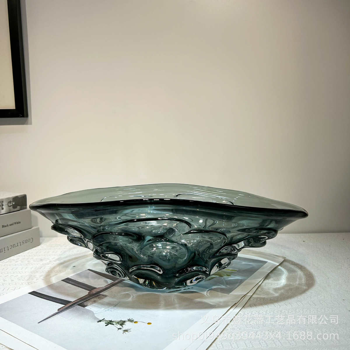 餐桌装感高级烟灰色茶几琉璃厚重器皿软手工酒店水果盘样板间客厅