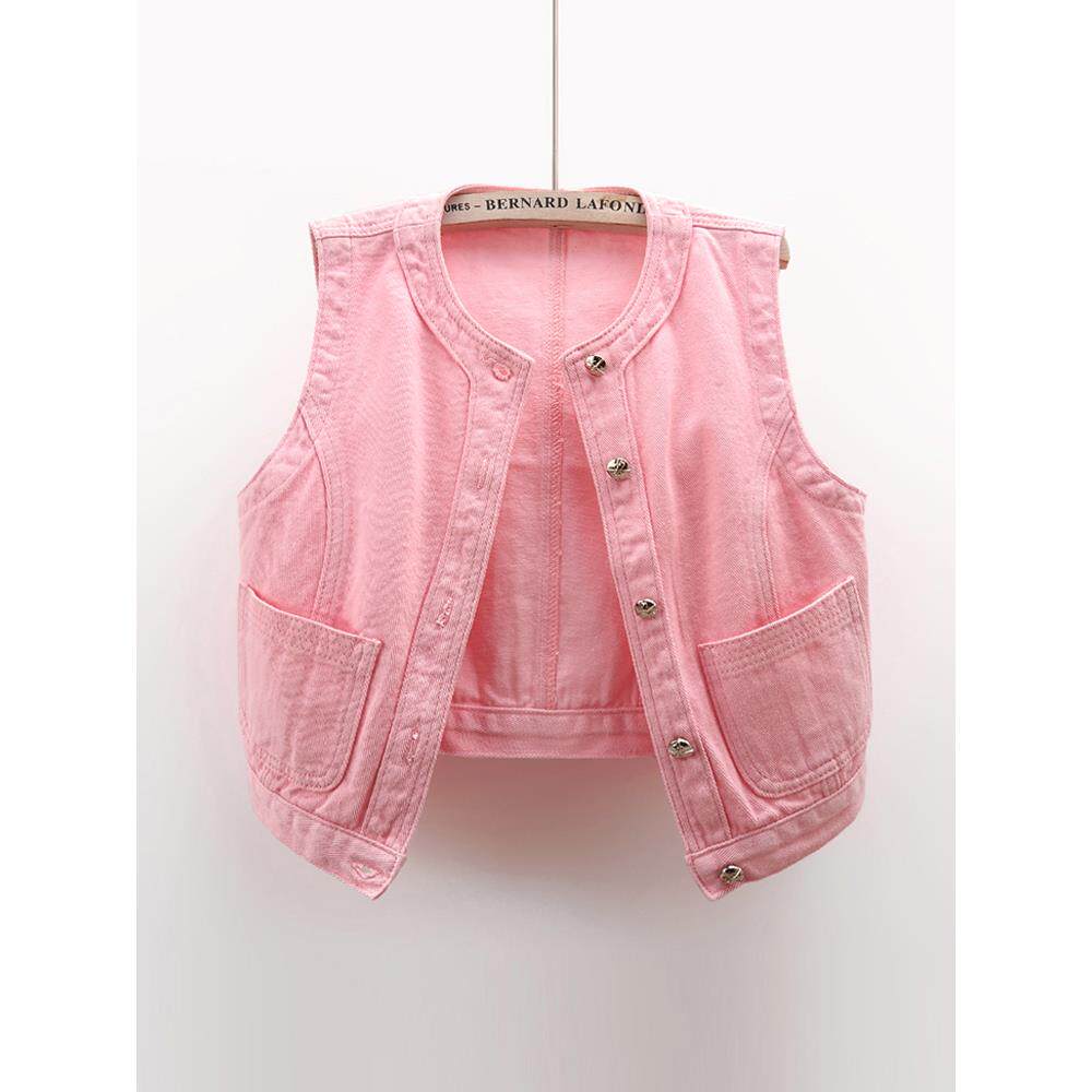 欧洲站2025年春夏新款百搭圆领牛仔马甲女短款无袖背心马夹上衣潮