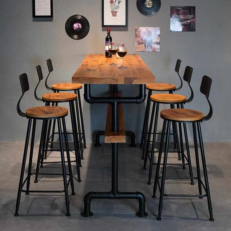 美式酒吧吧台桌椅奶茶甜品店咖啡餐厅桌椅组合靠墙高脚长条桌