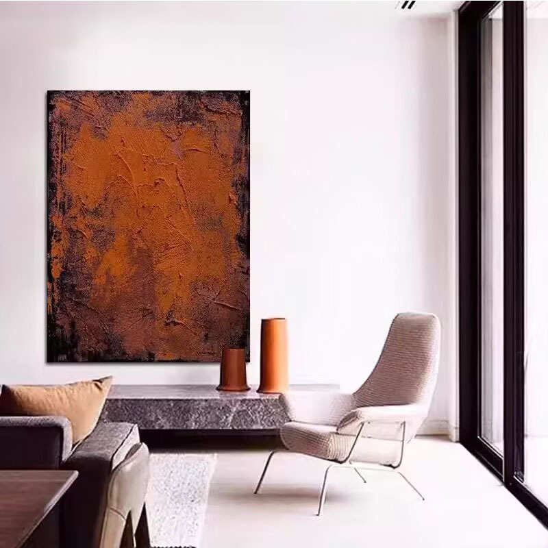 纯手绘油画红色客厅背景墙装饰画小众立体肌理高档走廊过道壁画图片