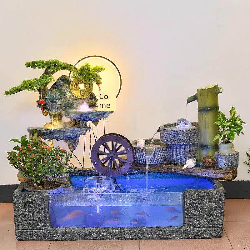 假山流水喷泉庭院办公室落地式财富循环水鱼池室外房屋景观装饰