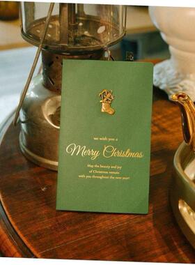 Vintage metal deer gilt Christmas card greeting card圣诞贺卡