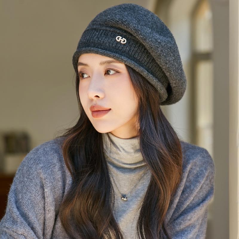 Blue Year 秋冬帽子女显脸小百搭针织毛线帽冬季保暖羊毛贝雷帽