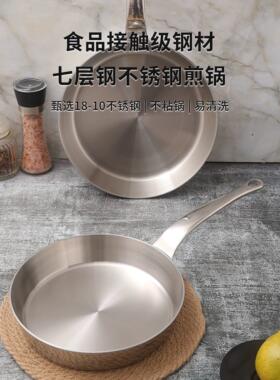 无盖！Silite 加厚18/10不锈钢24/28cm煎锅炒锅牛排7层钢一体成型
