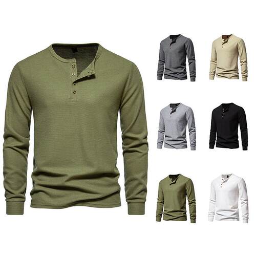 Long sleeved T-shirt men's base shirt with four button
