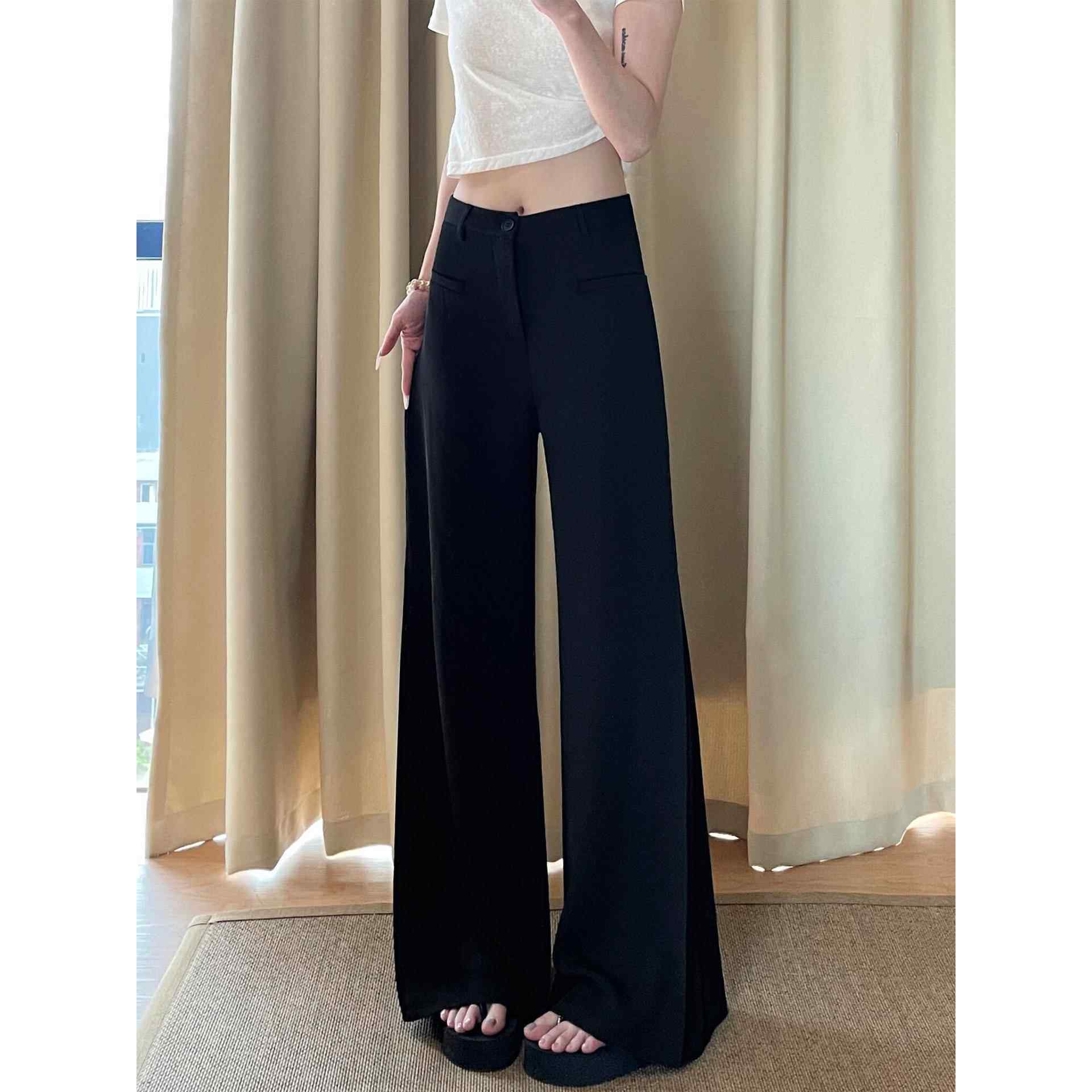 黑色不贴腿微喇西装裤女秋季新款胖妹妹mm高腰宽松显瘦阔腿休闲裤