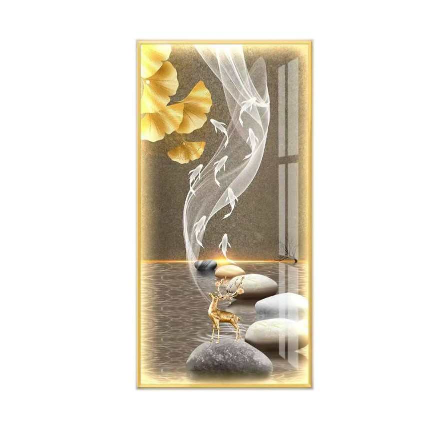 led入户玄关装饰画带灯九鱼图走廊过道简约现代挂画高级感壁画