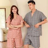 格子高端 情侣套装 汗蒸服女新款 桑拿足2023男弹力浴衣疗按摩大尺码