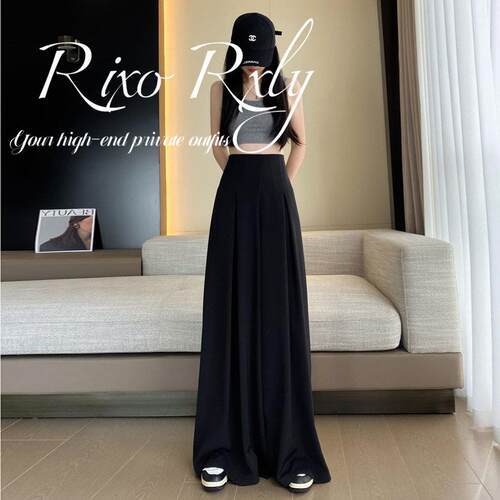 RIXO RXLY高级感黑色西装裙裤女春秋季小众设计感高腰垂感拖地裤