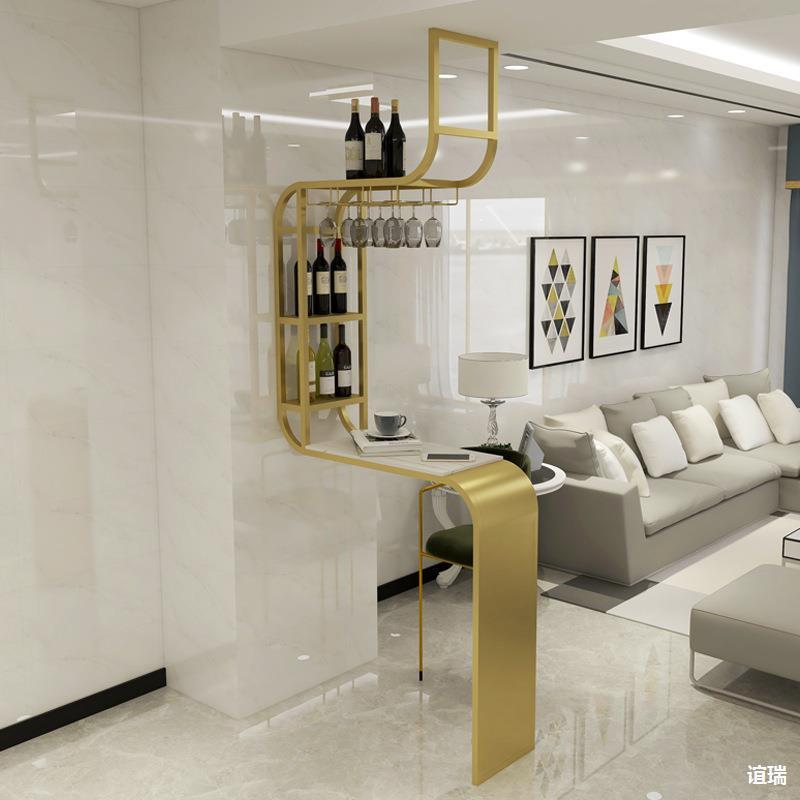 屏风隔断岩205板吧台户靠墙桌轻奢台一体酒关柜阳台客厅玄入吧桌