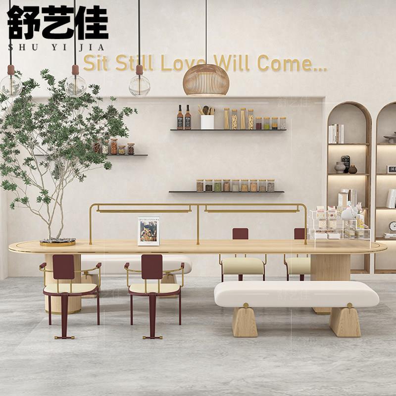 轻奢图书馆阅读桌咖啡厅阅览桌酒店休闲 区长桌架空层手工桌书桌
