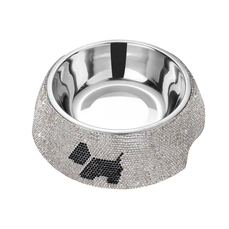 狗盆狗碗猫碗双碗防打翻防咬不锈钢狗狗食盆高颜值镶钻宠物用品潮
