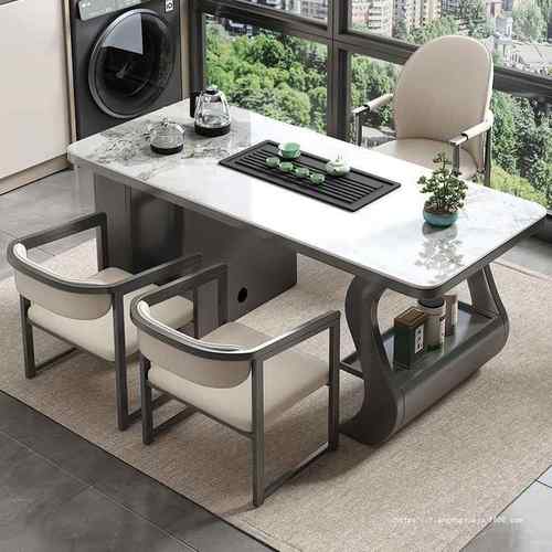 岩板茶桌现代简约办公室茶几桌烧水壶一体家用阳台超晶石泡茶台