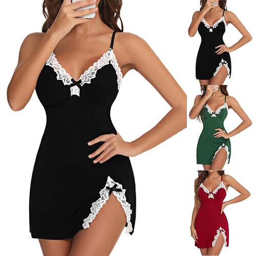 Womens Lingerie Elegant Lace V Neck Sleepwear Cotton