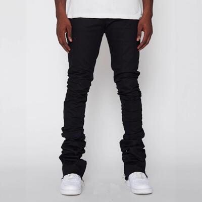 Men's Fitted Stacked Bell Jeans Distressed Ripped Denim