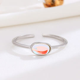 气质小众饰品s925纯银月光石椭圆形开口指环个性简约女款食指戒指