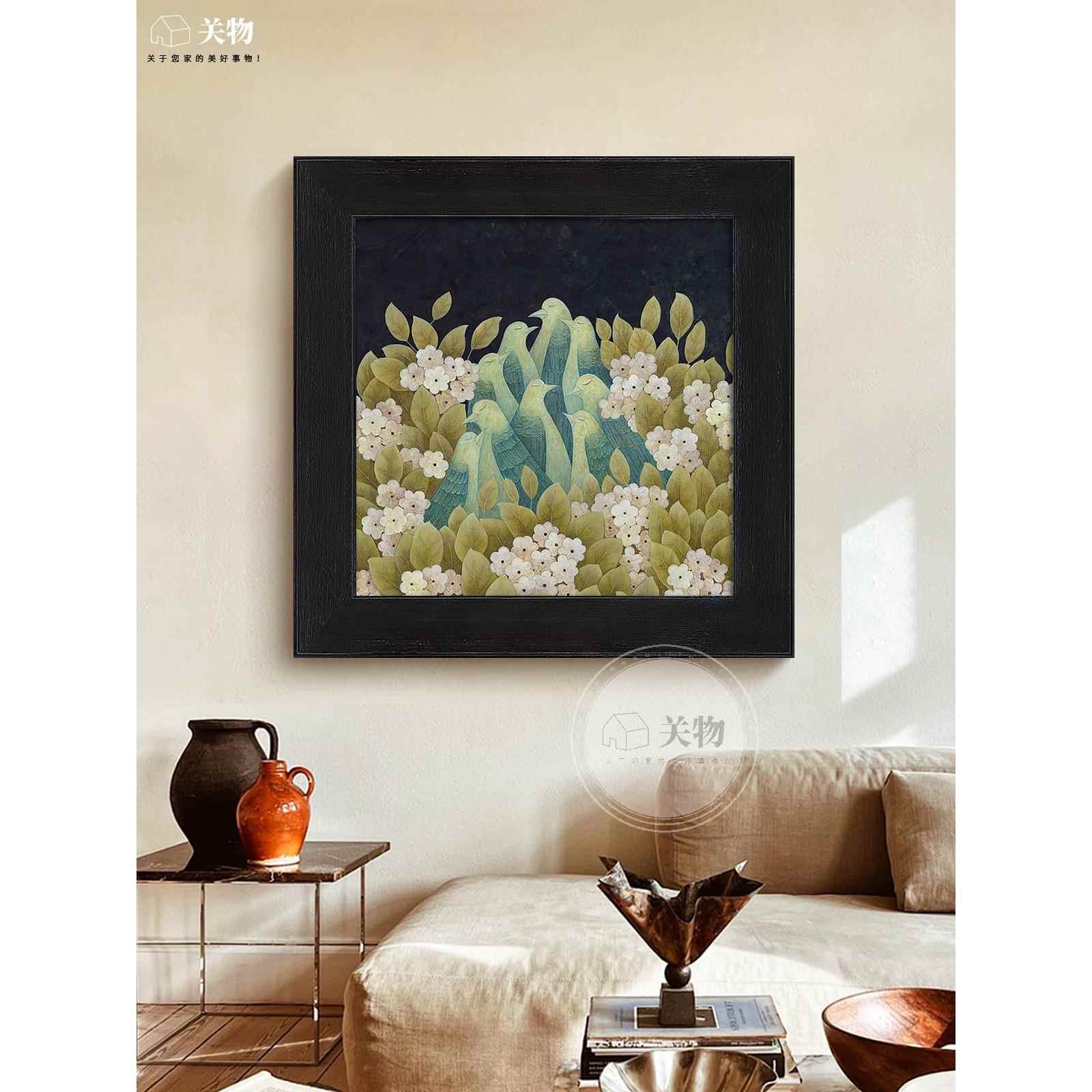 中风花鸟装gw123饰画客厅小众创意鸽景子手绘油画古玄背墙高关级