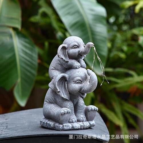 跨境动物花园雕像摆件庭院草坪树脂太阳能灯串大象花园动物摆件