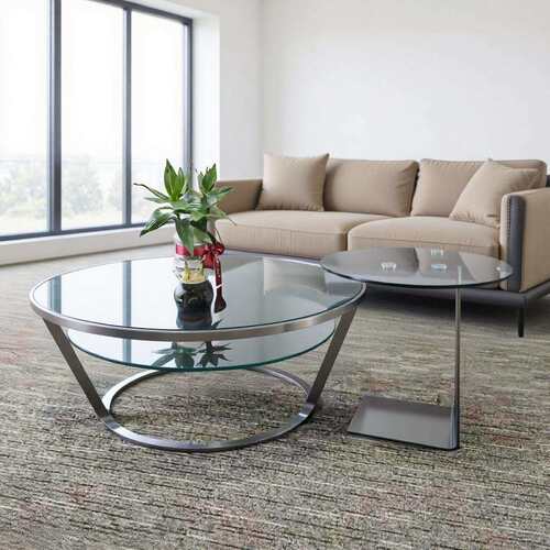小户型北欧钢化玻璃茶几简约现代家用创意不锈钢圆形边几2026新款