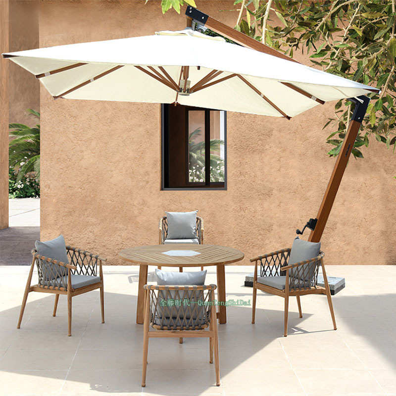 户外柚木桌椅组合别墅庭院花园实木餐桌酒店织带编织椅室外使用