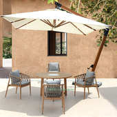 户外柚木桌椅组合别墅庭院花园实木餐桌酒店织带编织椅室外使用