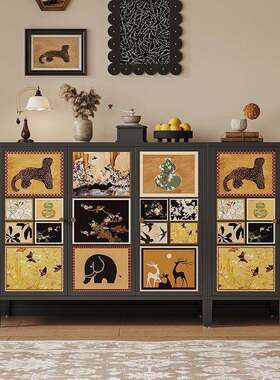 咨询客服中古风边柜橱柜全钢家物具E餐级环保0甲醛中古印花置0架