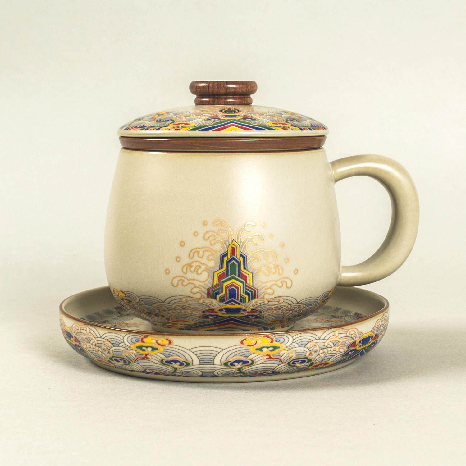汝窑茶杯家用陶瓷泡茶杯个人专用喝茶杯子带盖茶水分离过滤水杯