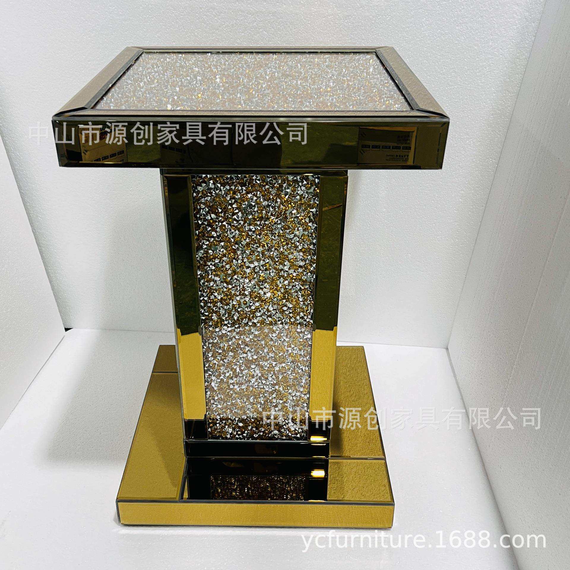 金色复古金镜面角几边柜水钻方形桌边桌客厅卧室家居新款镜面家具
