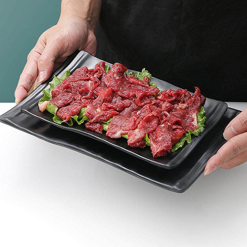 三聚氰胺餐具烧烤专用盘黑色塑料餐盘彷瓷火锅盘盘串盘商业盘
