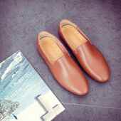 搭真皮休闲鞋 男士 百韩版 潮流皮气鞋 高档秋季 透懒人一脚蹬鞋 豆豆鞋