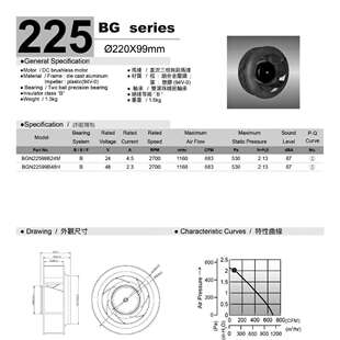 DC直流后向离心风机BGN22599B48H空气净化器设备散热风扇