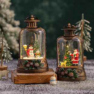 诞节手提小古号人复古下老雪雪人铜音乐盒摆件儿圣童水晶球189八