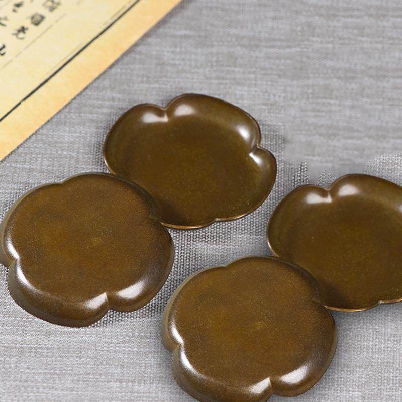 高档东意色文房 黄铜葵花舔毛笔墨碟国画墨书法笔墨台墨汁调盘盒