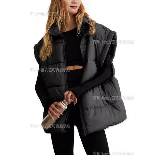 Womens Spring Oversized Puffer Vest Lightweight Stand Collar