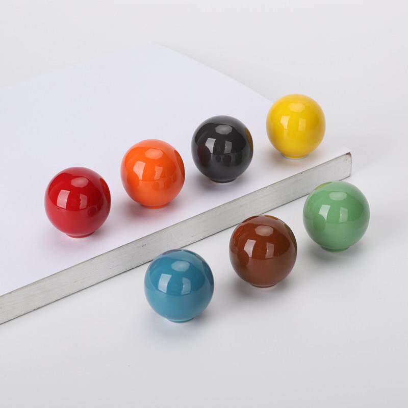 彩色陶瓷柜门把手简约整体橱柜衣柜抽屉球圆型单孔拉手瓶子盖手柄