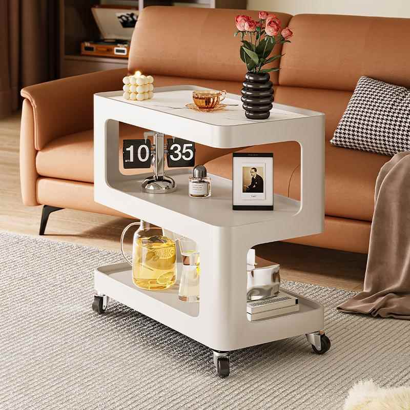 奶油风边几沙发边柜带轮岩板小茶几客厅家用简约铁艺置物架床头柜