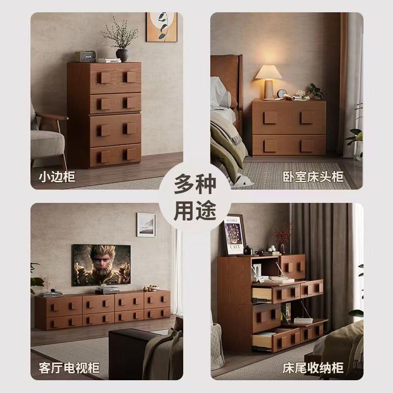 实木电视柜客厅家用卡门柜可移动电视柜房间自由组合格子柜中古风