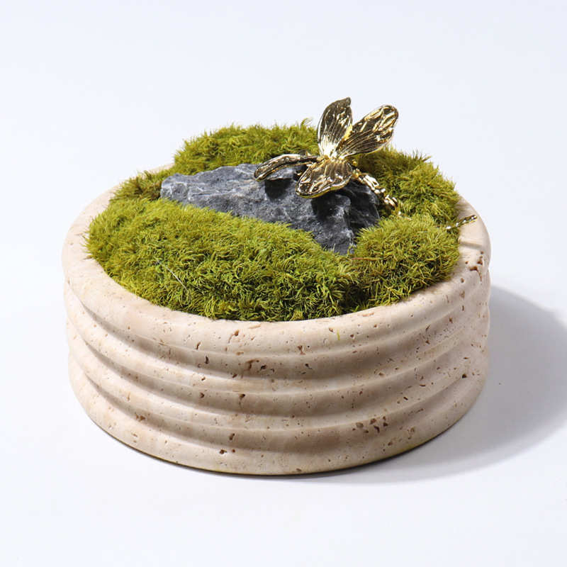 现代轻奢大理石花盆样板房别墅家居客厅桌面装饰绿植多肉仿真花盆