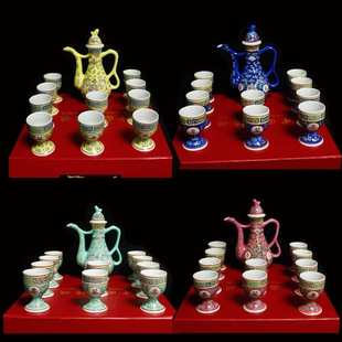 景德镇老厂货80年代手绘粉彩万寿无疆酒具中式陶瓷酒壶酒杯怀旧古