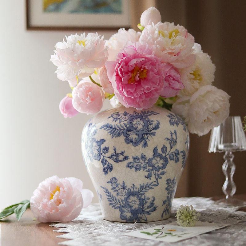花瓶陶瓷摆饰客厅青花瓷覆古做旧轻奢高级感鲜花简约水培居家装饰